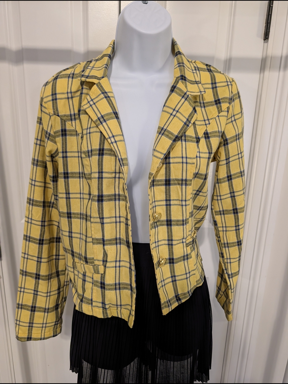 Yellow Plaid Women's Tailored Blazer Jacket